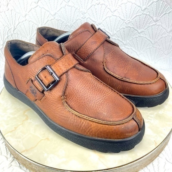 Vintage Rocky Shoes Mens Size 11 Brown Pebble Grain Leather Monk Strap Split Toe - Picture 2 of 11